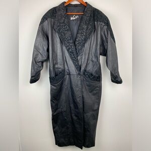 Vintage Winlit size Medium Women’s Black Leather Long Trench Coat